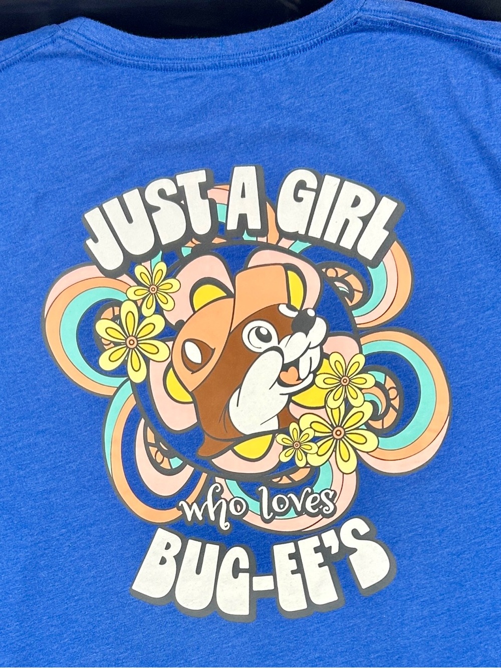 Buc-ee's Just A Girl Retro Floral Graphic T-Shirt Women's Large Blue